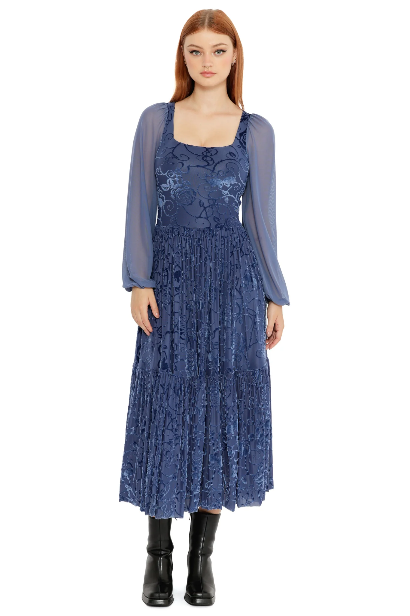 Be With Me Always Slate Burned Velvet Fae Queen Dress - Image 5