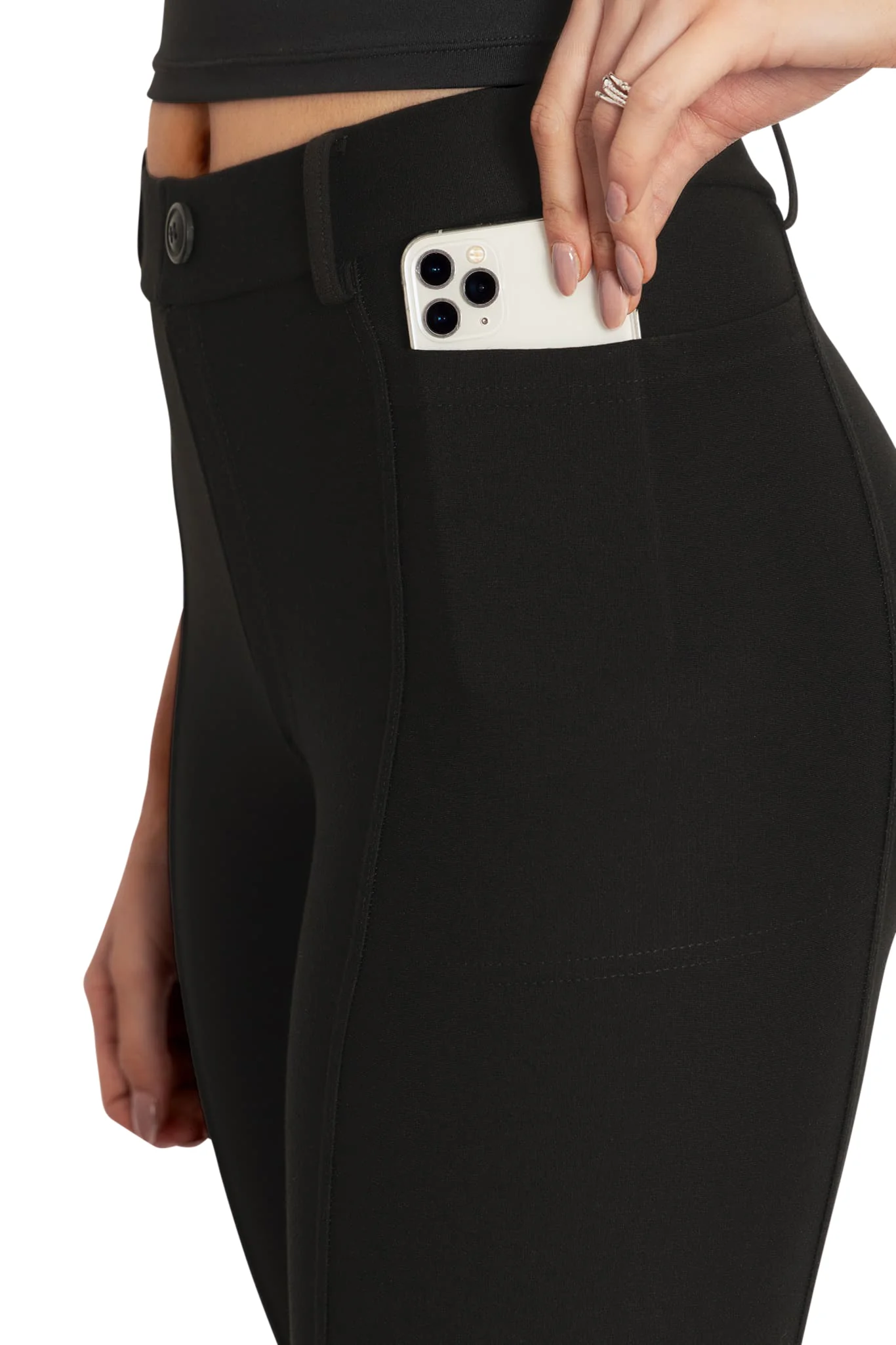 Black Panelled High Waisted Leggings - Image 3