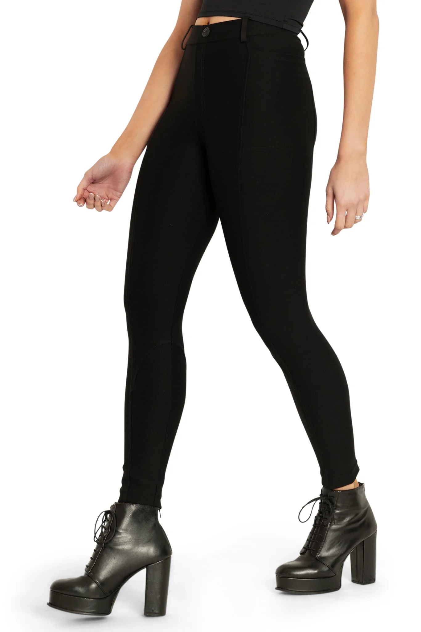 Black Panelled High Waisted Leggings - Image 4