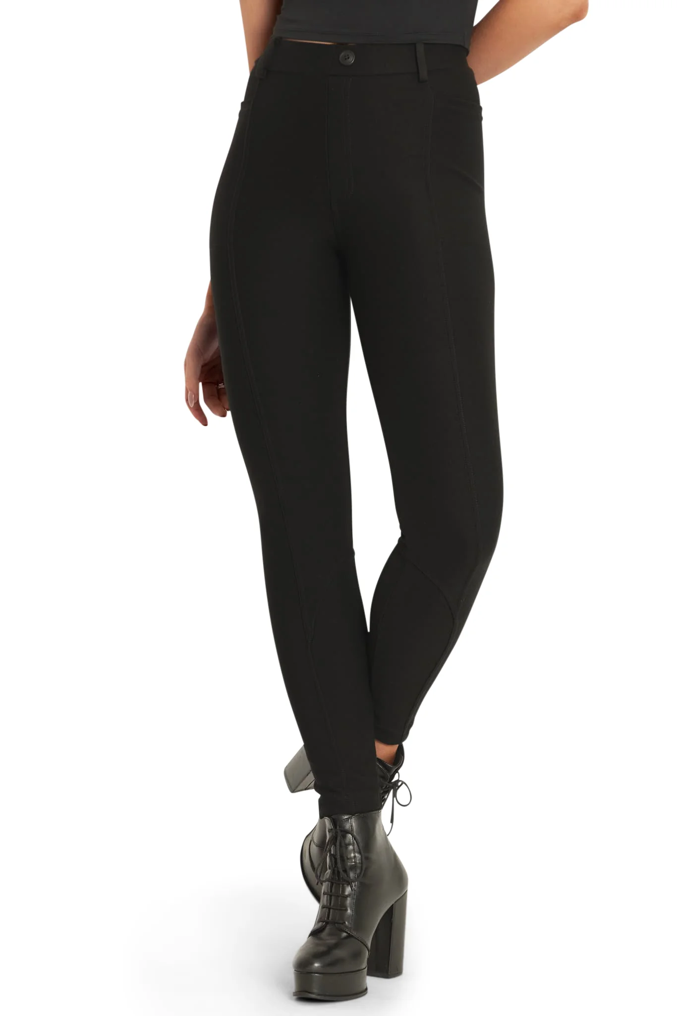 Black Panelled High Waisted Leggings - Image 5