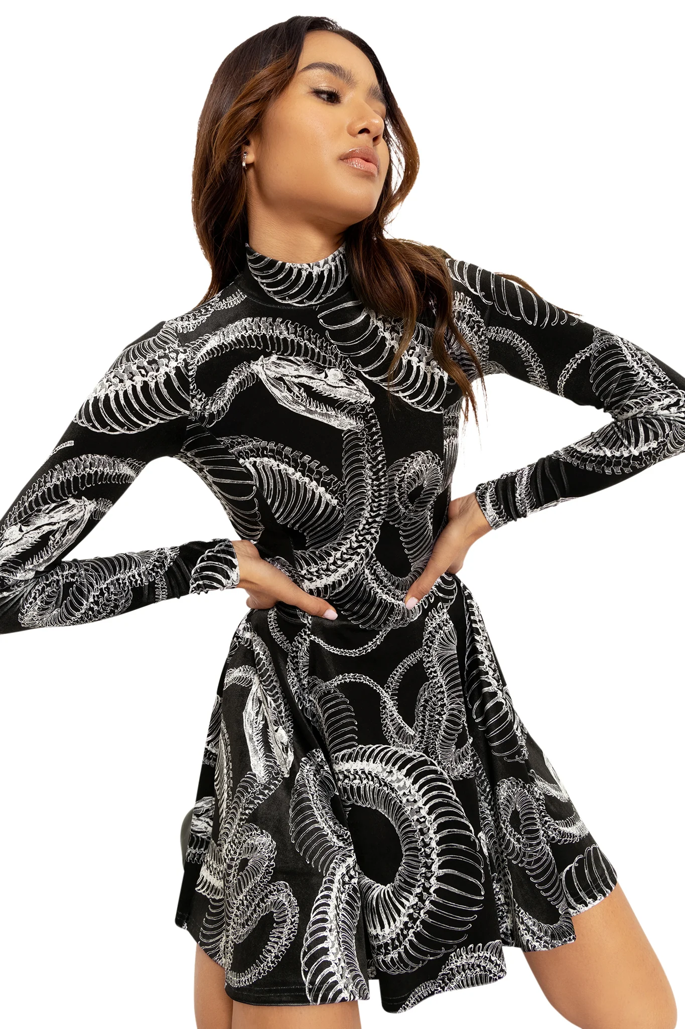 Dead Snake Velvet LS Evil Mini Skater Dress - Image 7