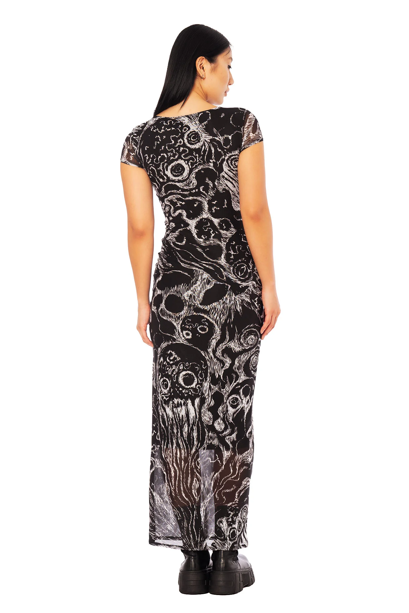 Death Stench Carnival Sheer Short Sleeve Column Maxi Dress - Image 4