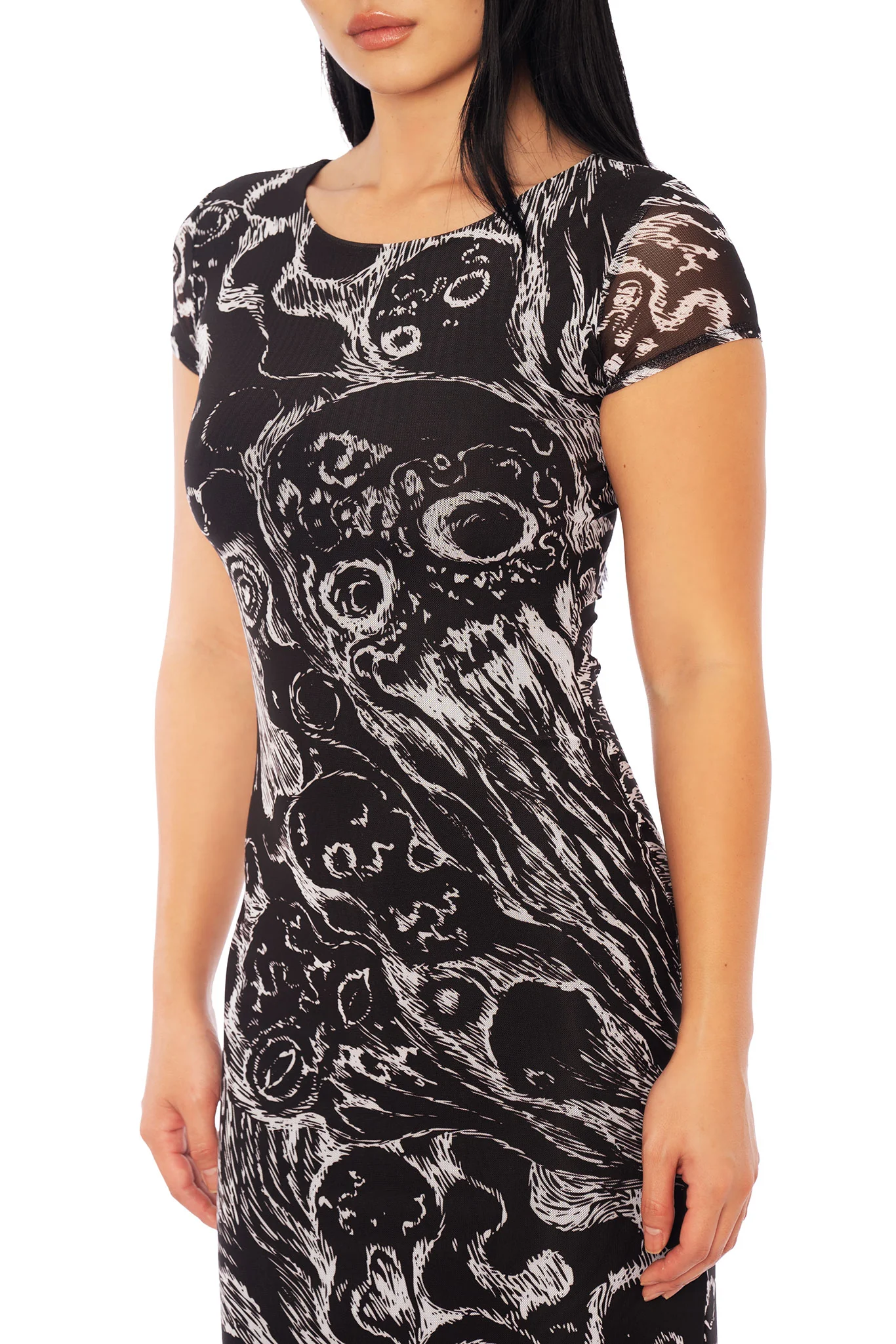 Death Stench Carnival Sheer Short Sleeve Column Maxi Dress - Image 5