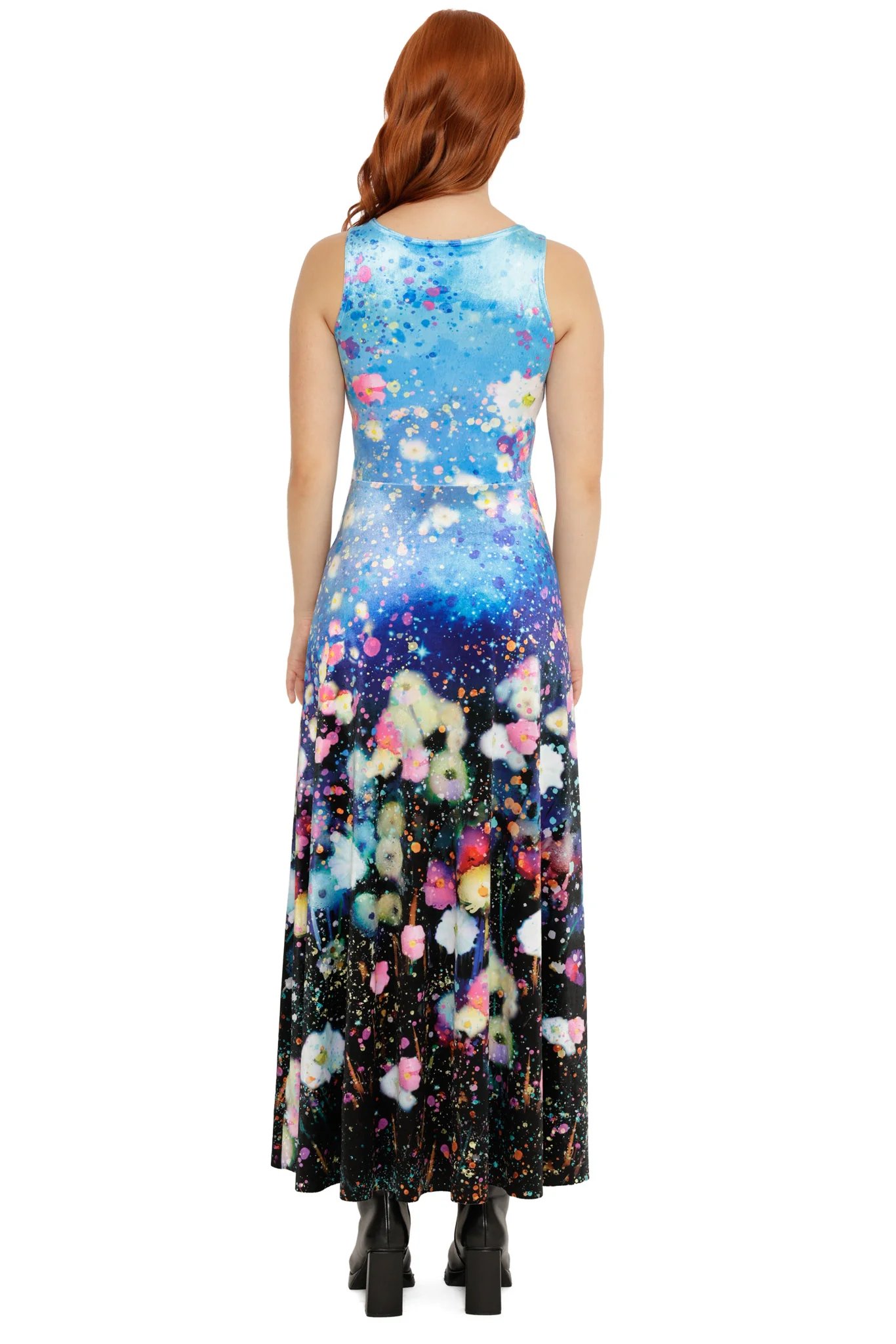 Dreaming in Twilight Watercolours Velvet Princess Maxi Dress - Image 4