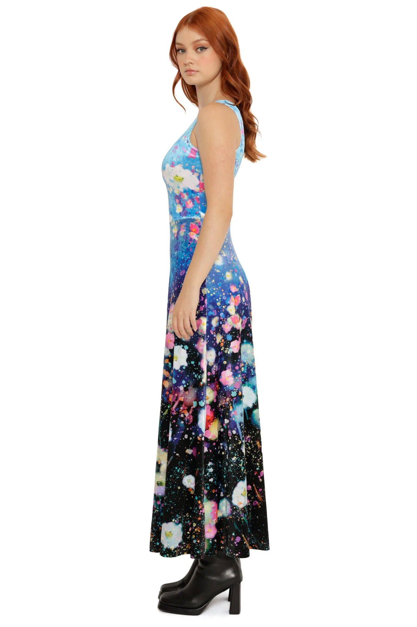 Dreaming in Twilight Watercolours Velvet Princess Maxi Dress - Image 5