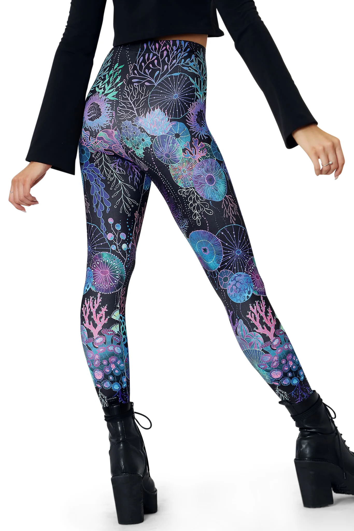Floral Coral High Waisted Matte Finish Leggings - Image 3