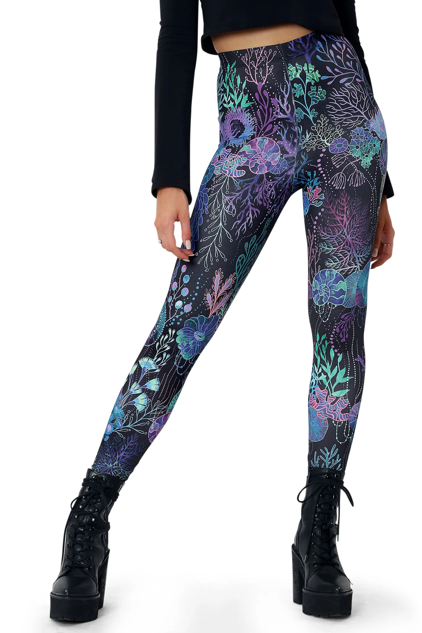Floral Coral High Waisted Matte Finish Leggings - Image 5