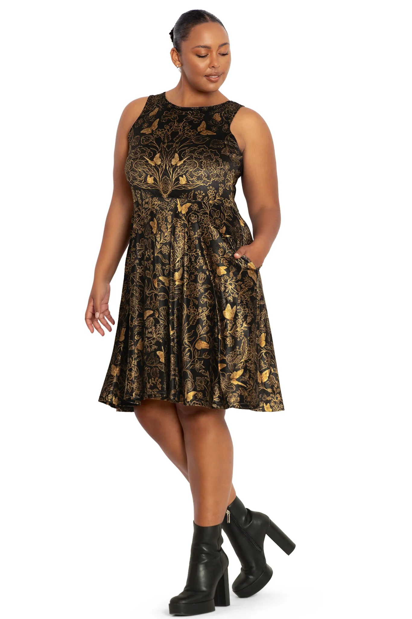 Golden Garden Velvet Princess Midi Dress - Image 8