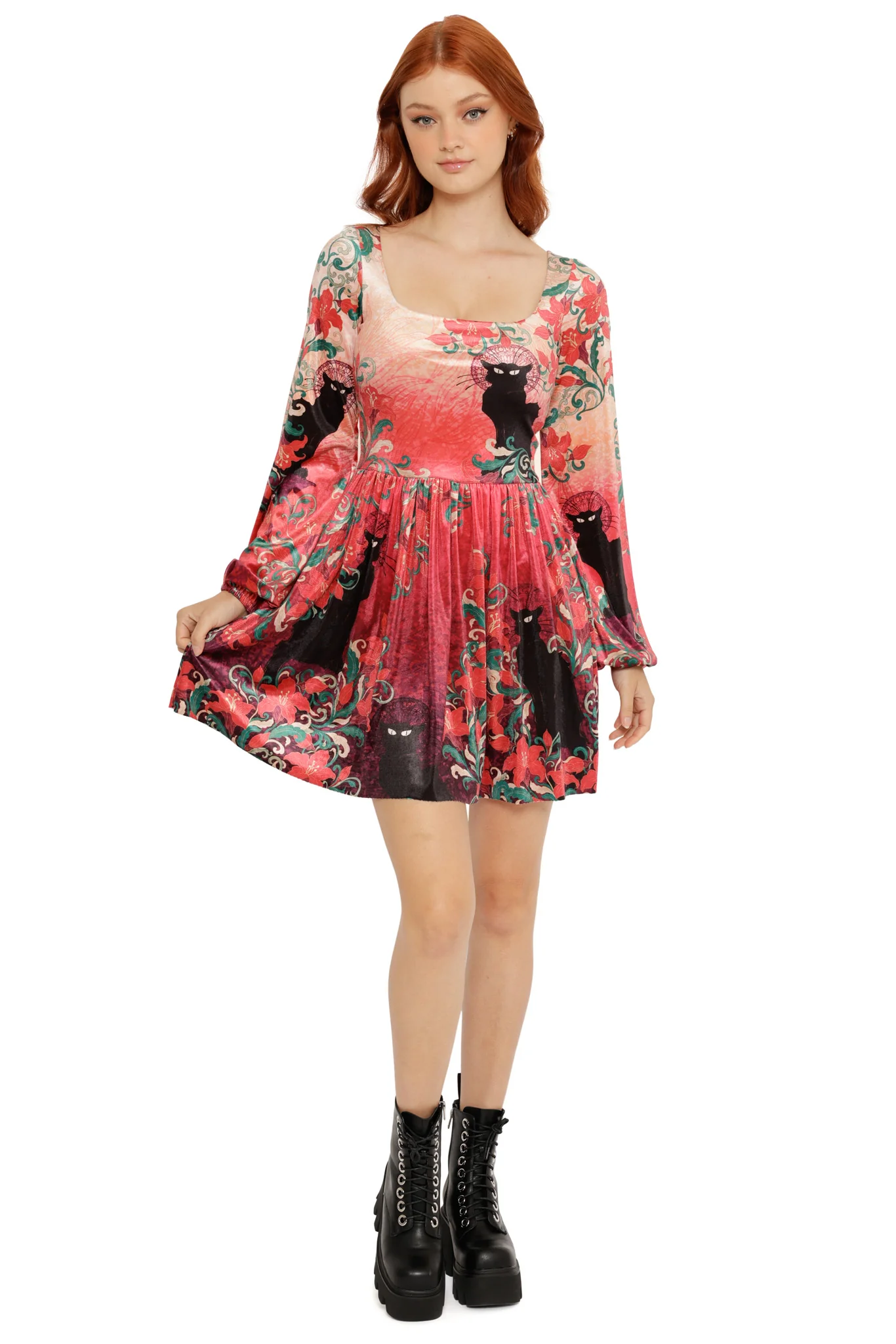 Le Chat Noir Velvet Squared Up Bishop Skater Dress - Image 3