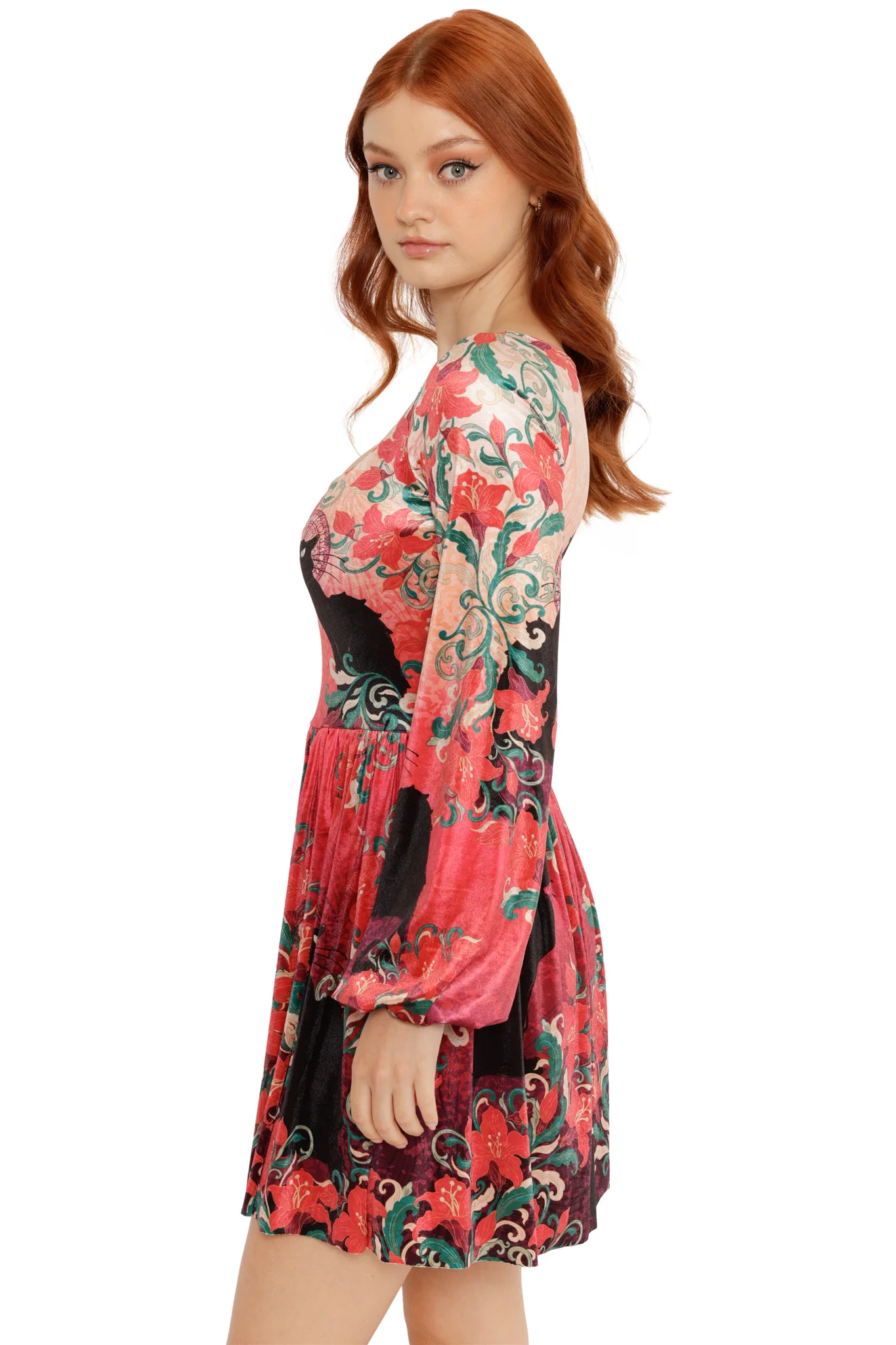 Le Chat Noir Velvet Squared Up Bishop Skater Dress - Image 5