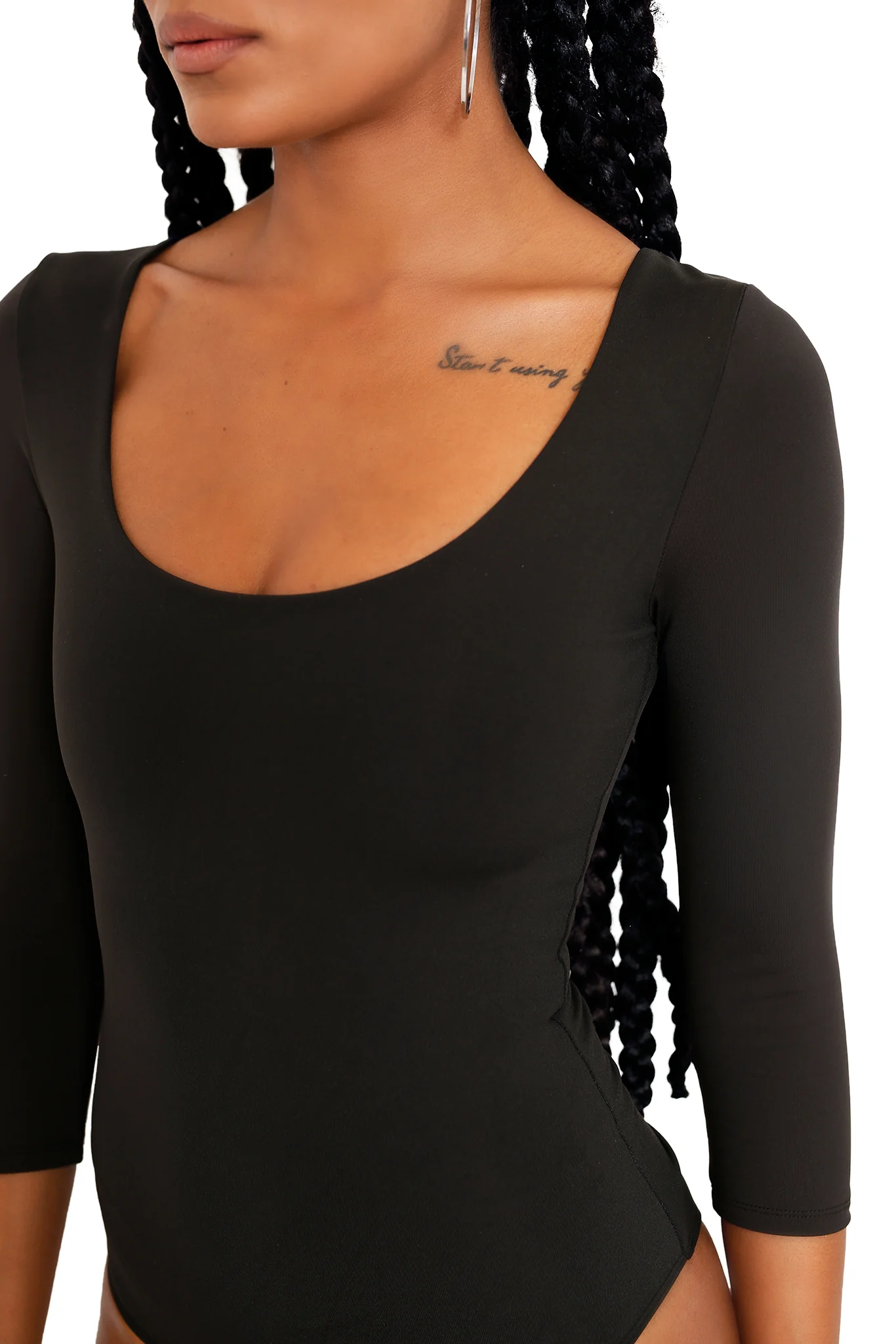 Matte Black 3/4 Sleeve Bodysuit - Image 3