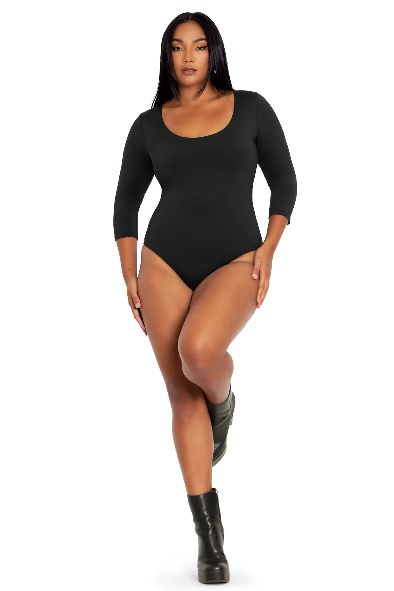 Matte Black 3/4 Sleeve Bodysuit - Image 4