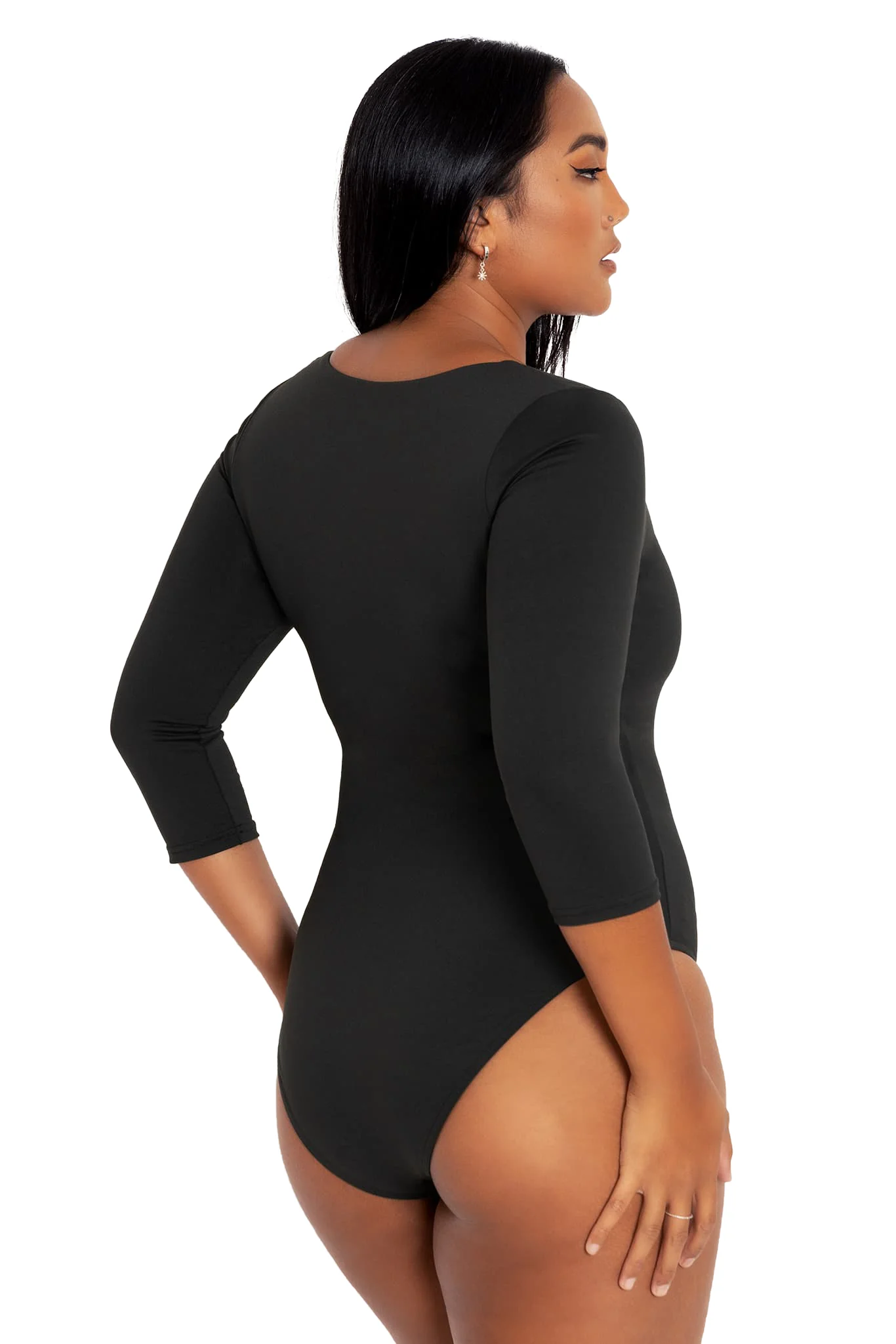 Matte Black 3/4 Sleeve Bodysuit - Image 6