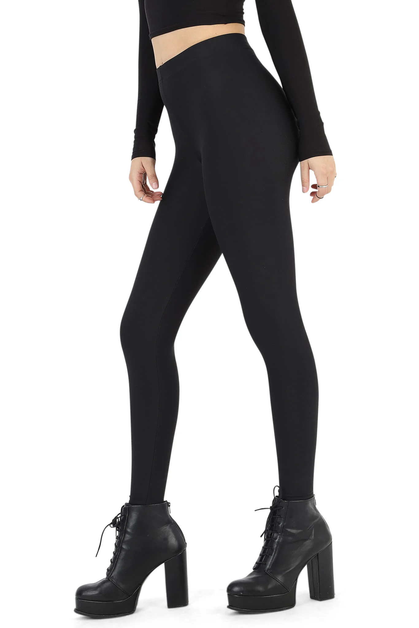 Matte Black High Waisted Leggings - Image 3