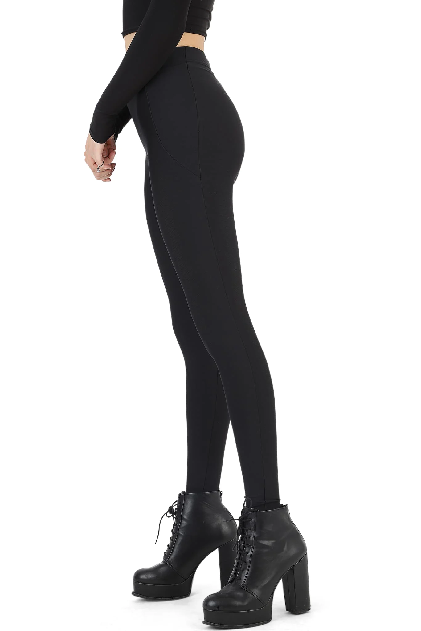 Matte Black High Waisted Pocket Leggings - Image 5