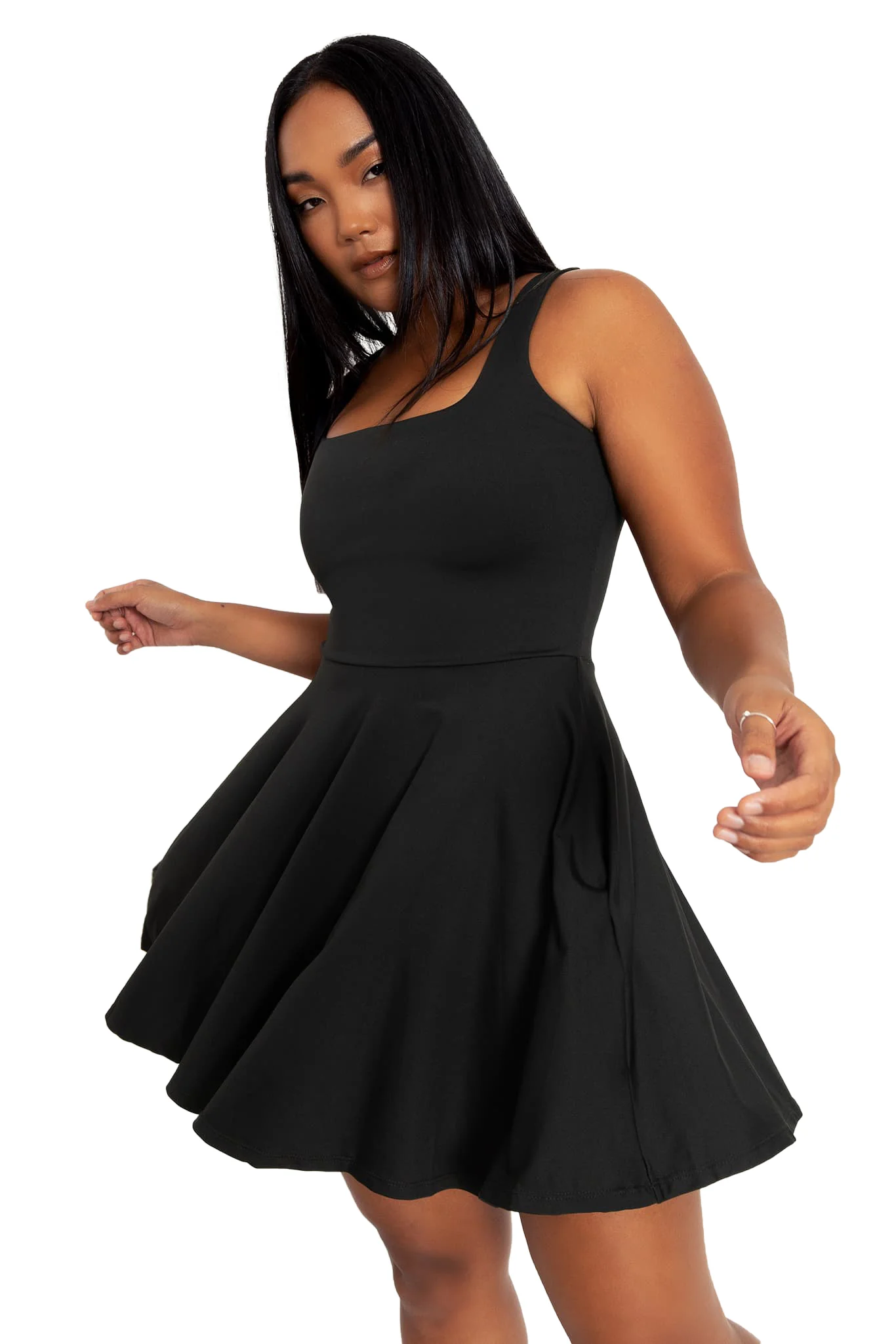 Matte Black Tank Mini Skater Dress - Image 8