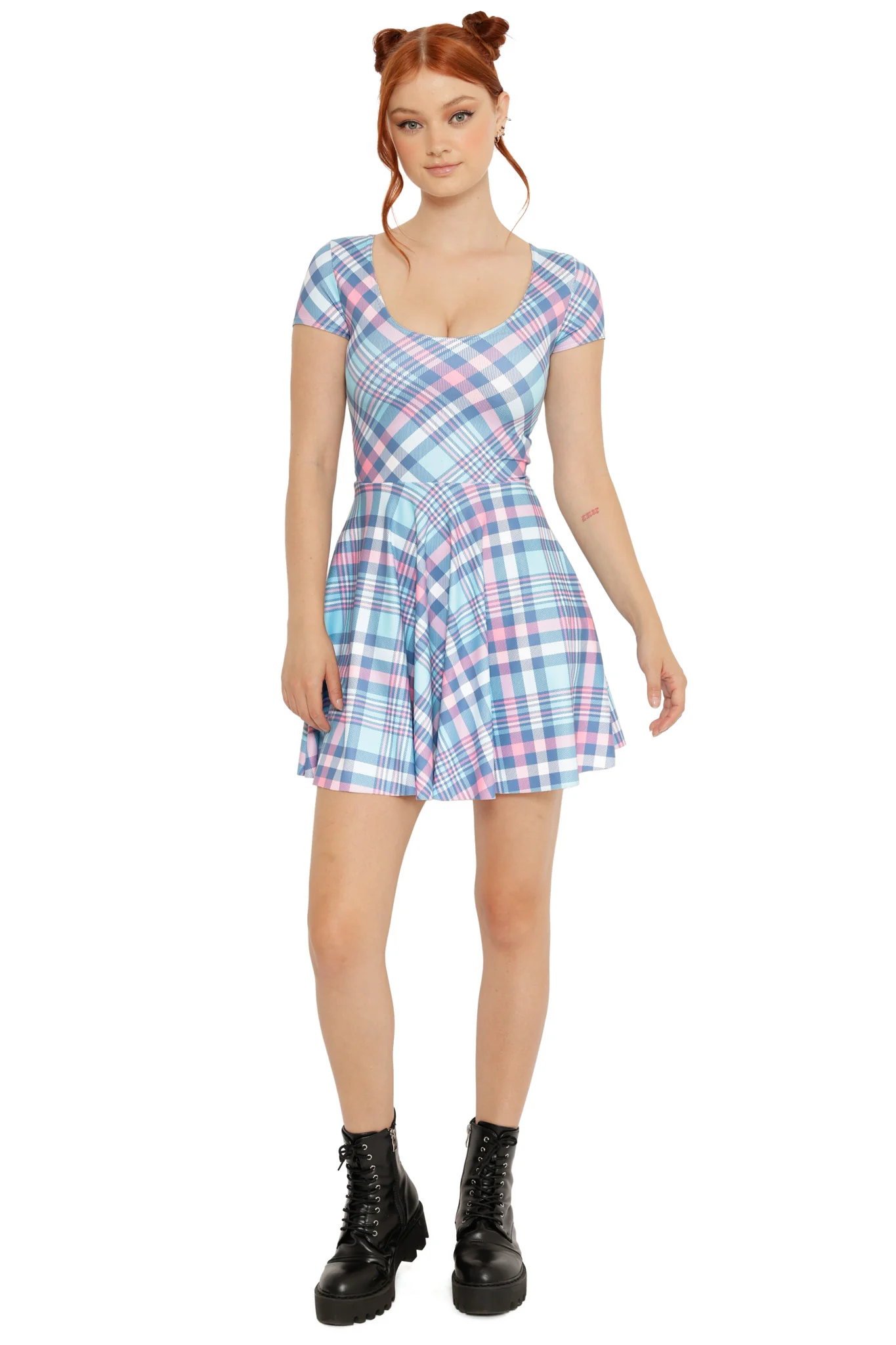 Plaid Baby Pastel Cap Sleeve Skater Dress - Image 5