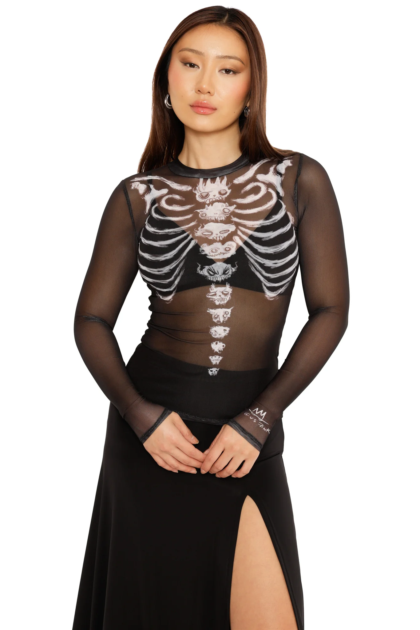 Skulls Sheer High Neck Long Sleeve Top - Image 4