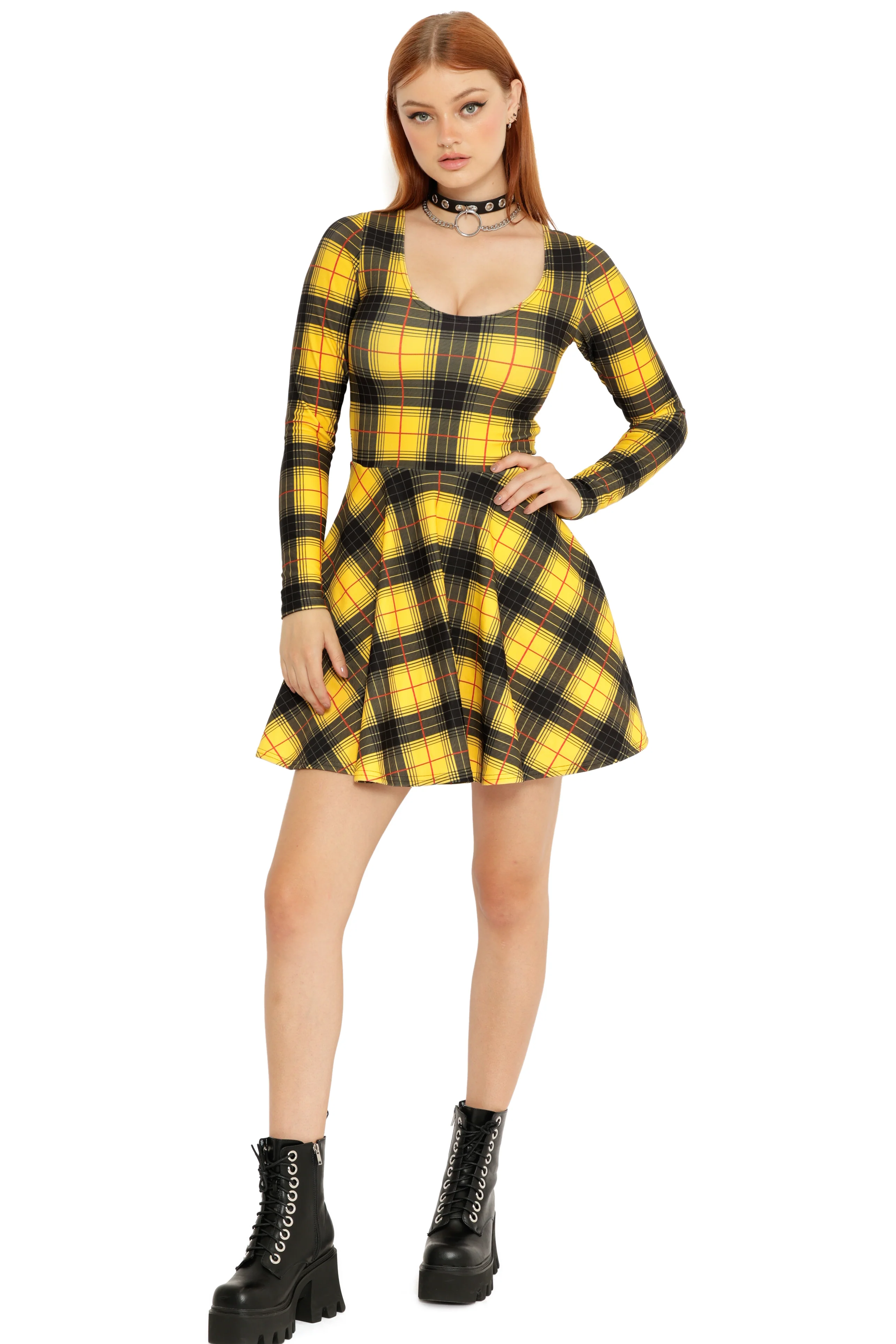 Tartan Grunge Toastie Long Sleeve Skater Dress - Image 6