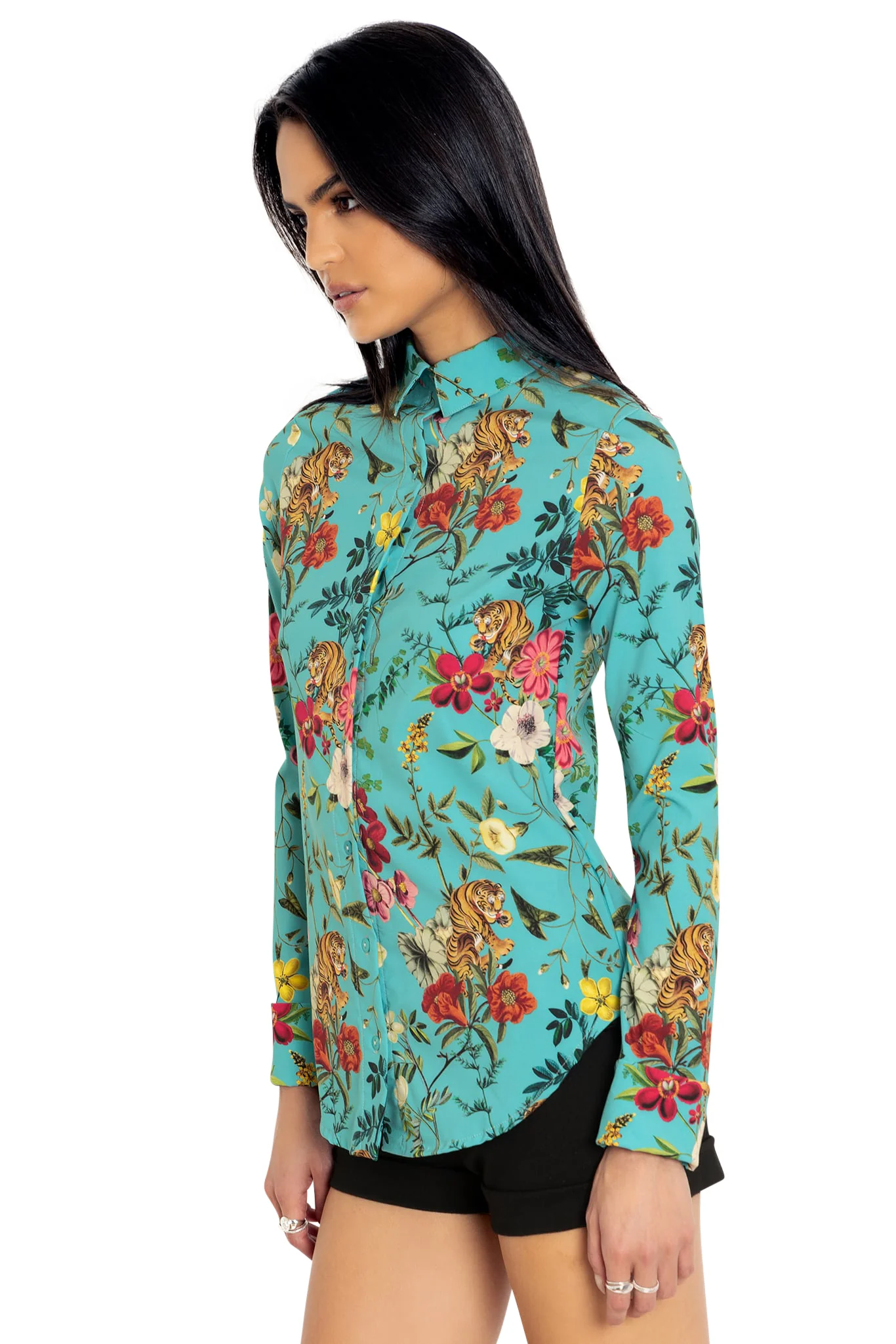 Tropical Tiger Long Sleeve Business Time Shirt - Image 3