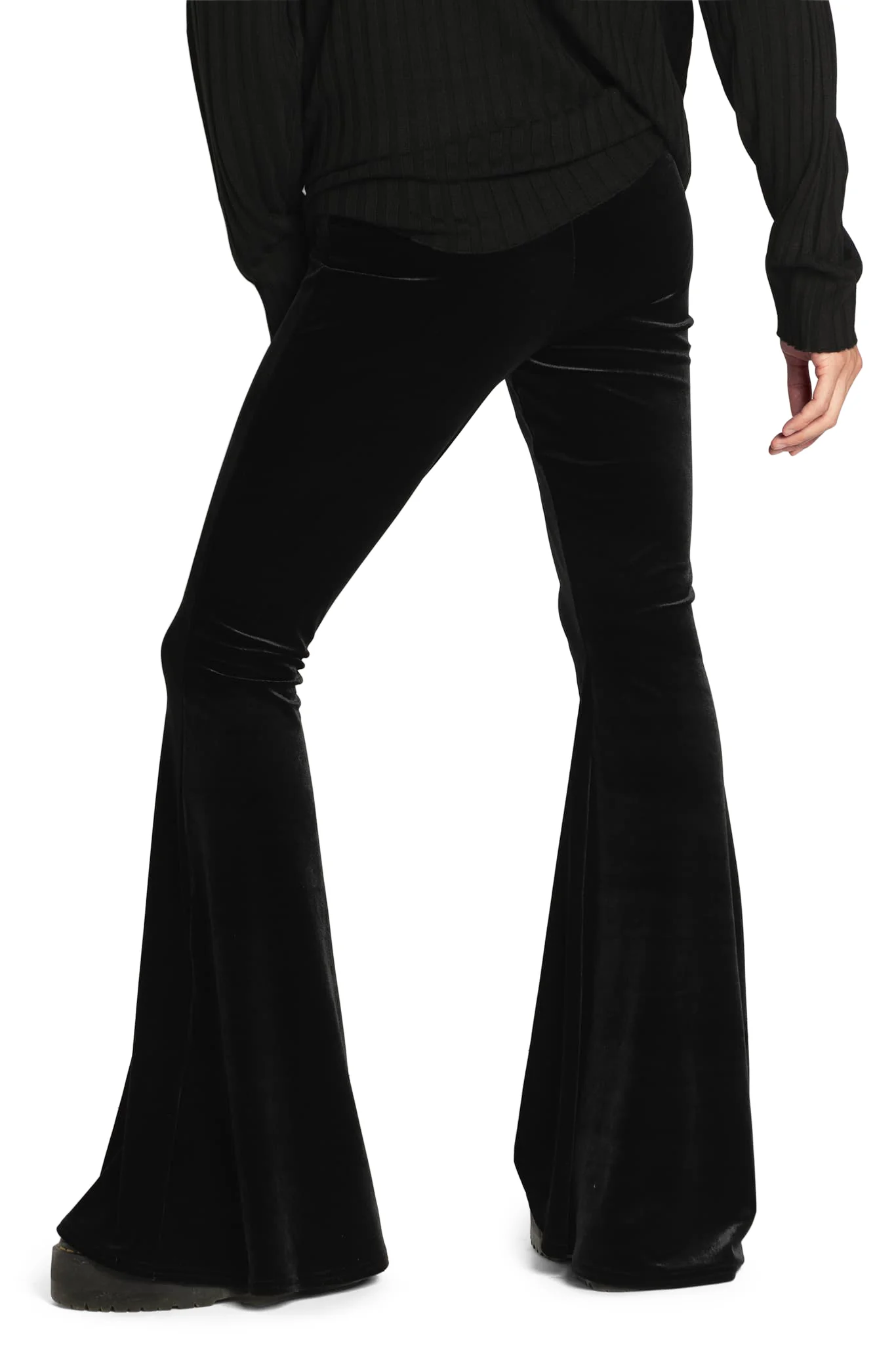 Velvet Black High Waisted Flare Pants - Image 3