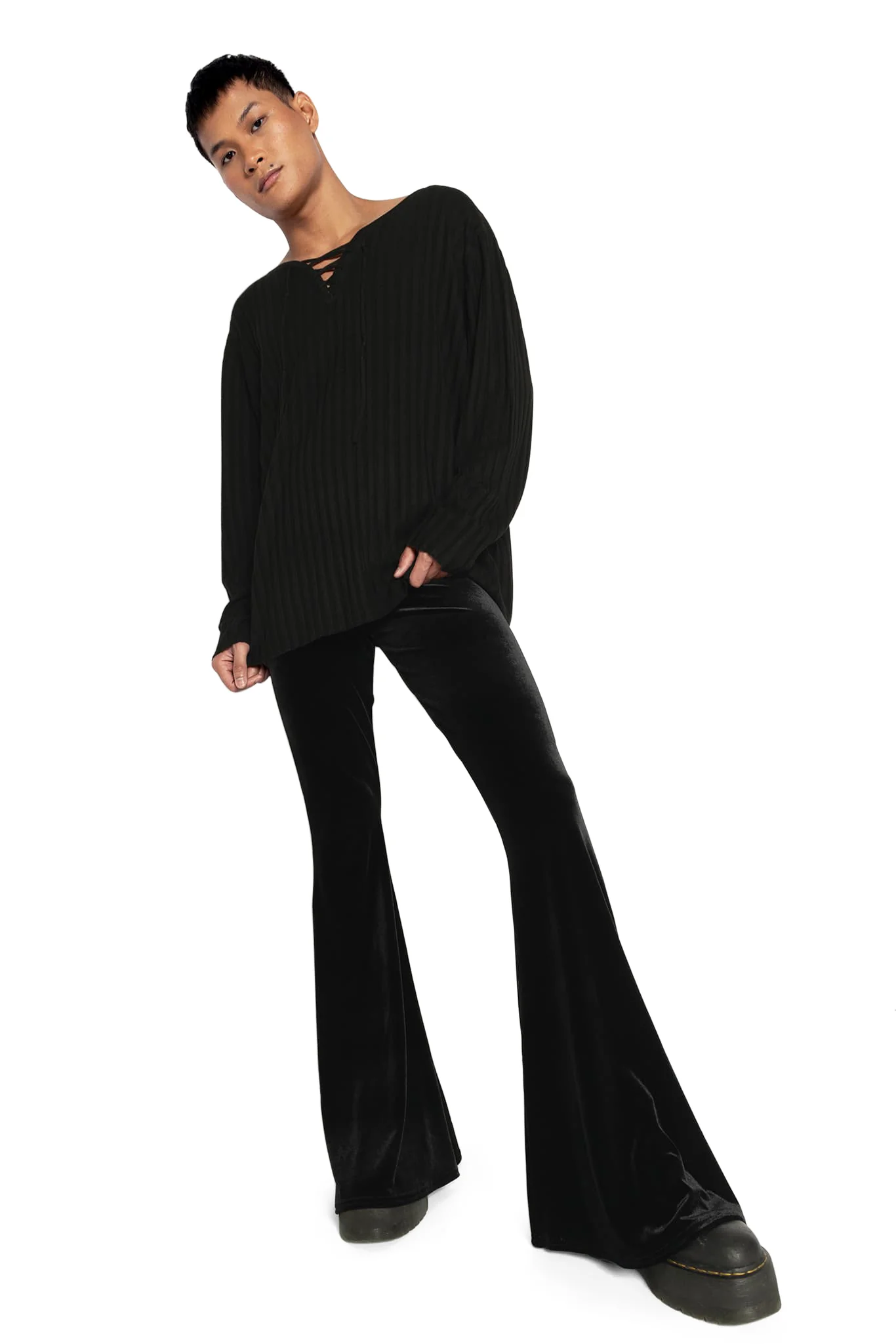 Velvet Black High Waisted Flare Pants - Image 7