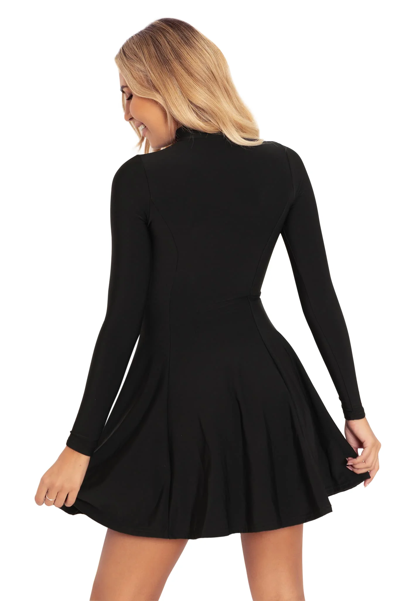 Warm Black Long Sleeve Evil Mini Skater Dress - Image 3