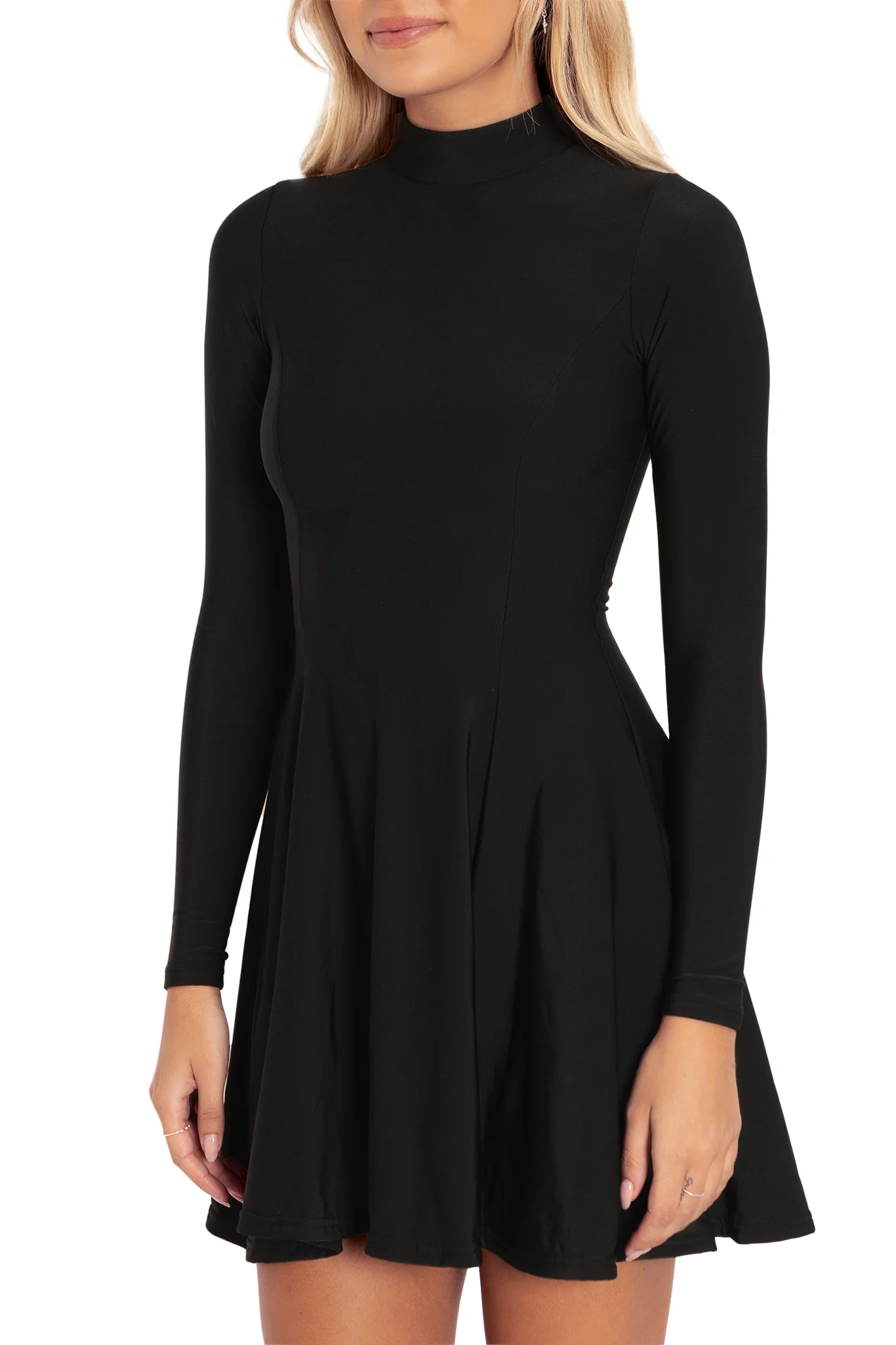 Warm Black Long Sleeve Evil Mini Skater Dress - Image 4