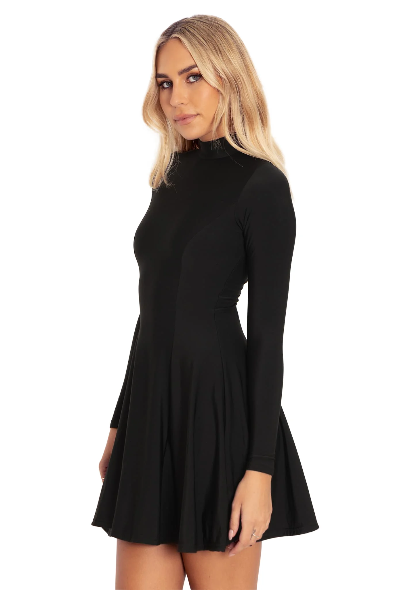 Warm Black Long Sleeve Evil Mini Skater Dress - Image 5