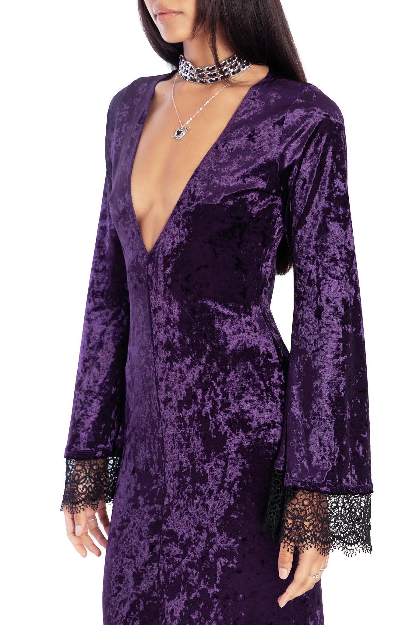 Wiccan Crushed Velvet Split Front Maxi Dress - Image 3